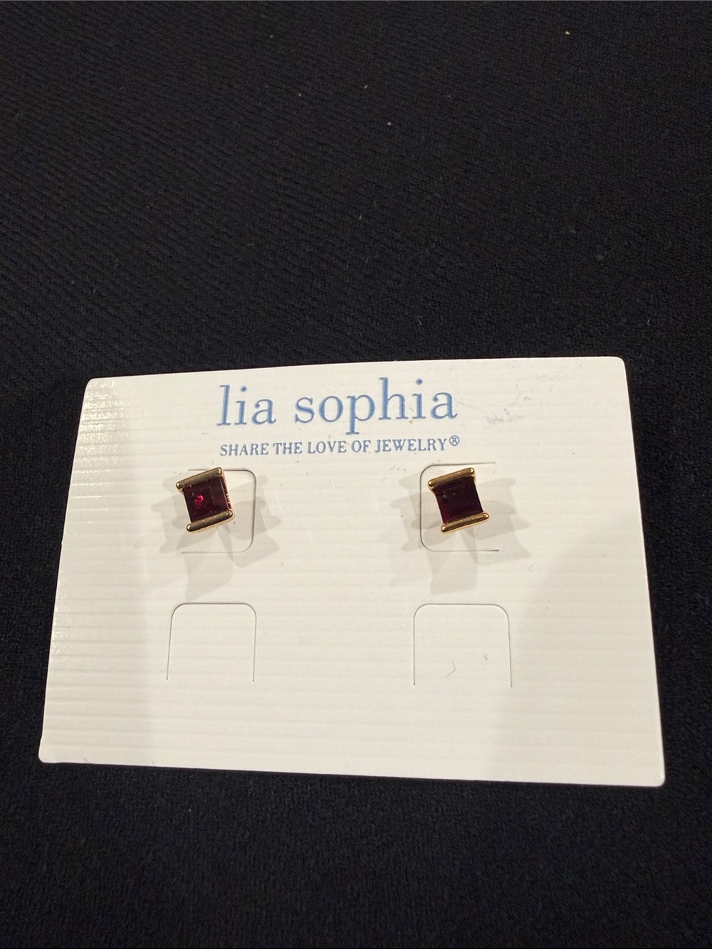 Lia Sophia Wine Red Square Stud Earrings with Gold Setting
